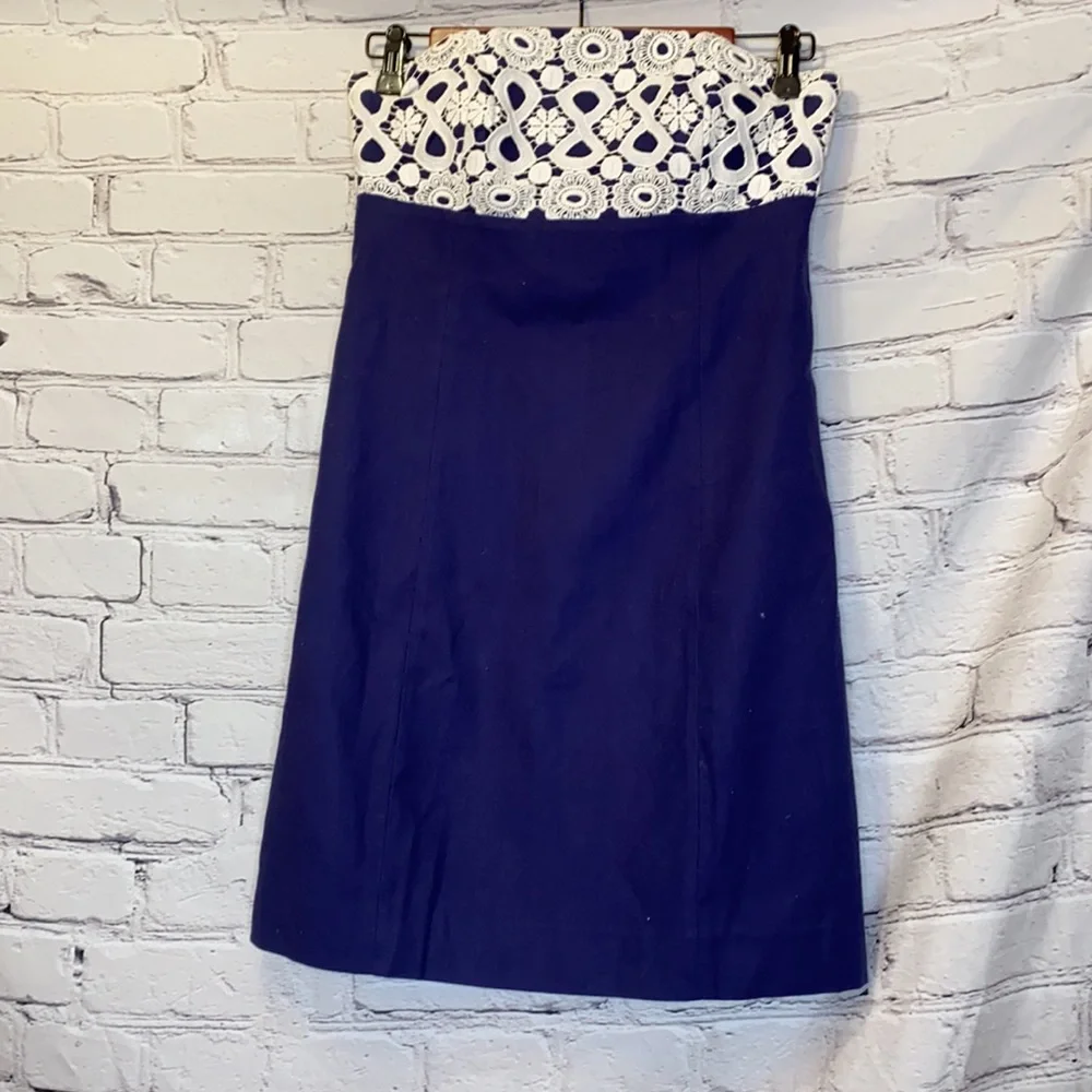 Lilly Pulitzer Navy Blue White Strapless Dress Size 0 - Picture 2 of 11